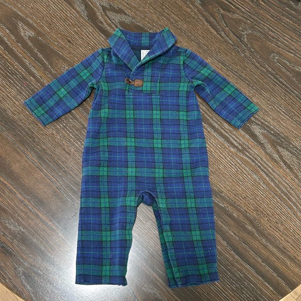Janie and Jack emerald plaid shawl collar jumper 100% Cotton